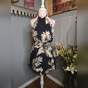 Halter Black & Tan Tropical Sun Dress